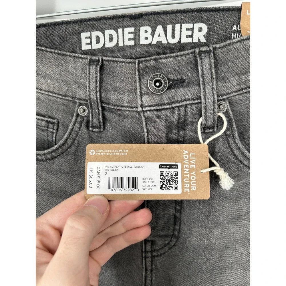 Eddie Bauer Authentic Perfect Straight Leg Jeans Womens 2 Washed Black High Rise